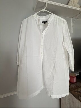 Kai Rieman Womens White Band-Collar Button Popover Shirt